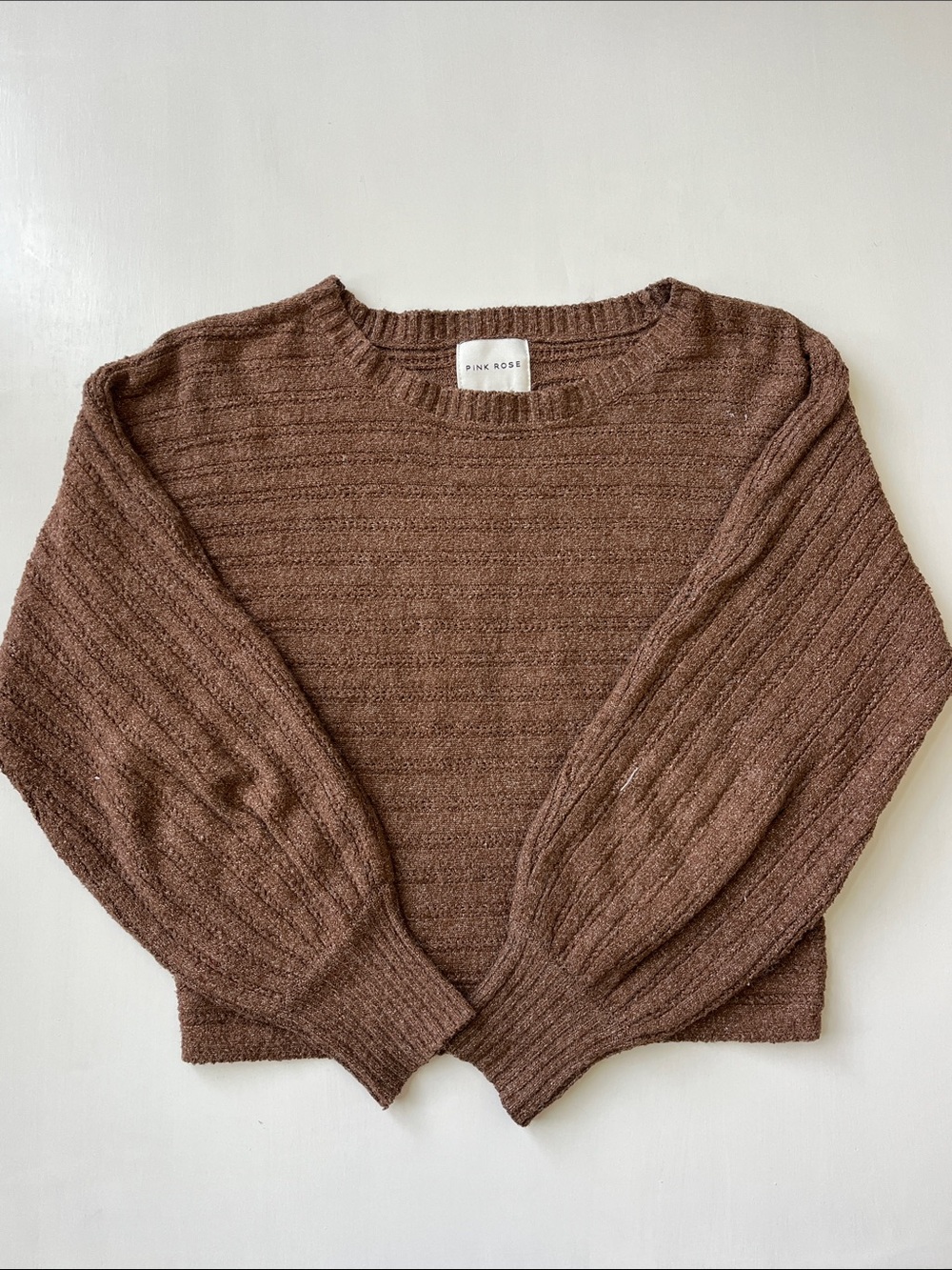 PINK ROSE Ribbed Scoopneck Sweater in Warm Brown